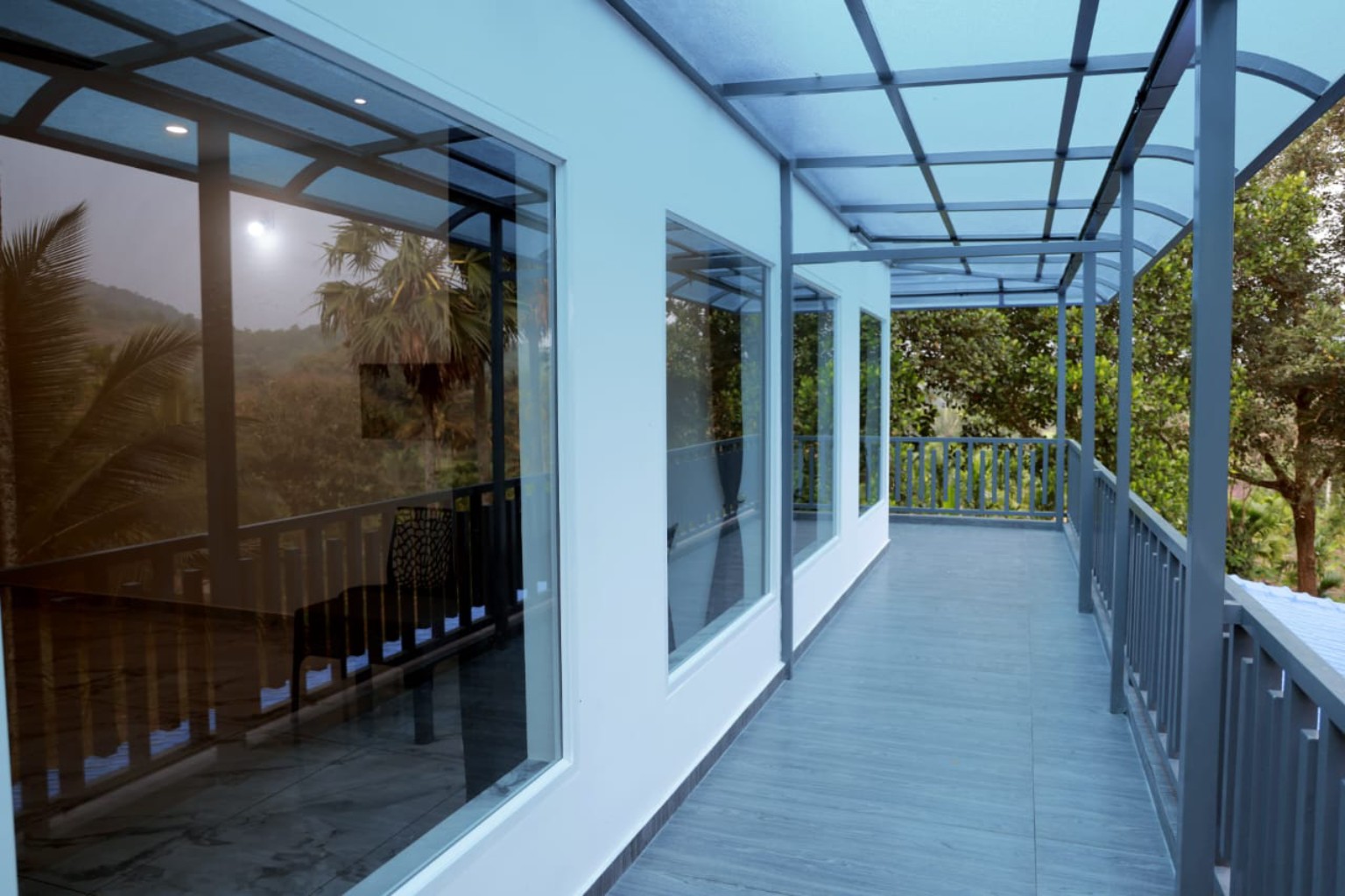 Covered balcony at the property